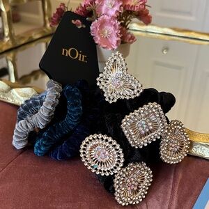 New nOir Elegant Black and Blue Velvet Hair Scrunchies - Set of 2 with 5 each